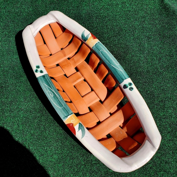 Lyn Bonde Bread Basket Server Woven Earthenware Dinner Table Kitchen Signed - Picture 1 of 11